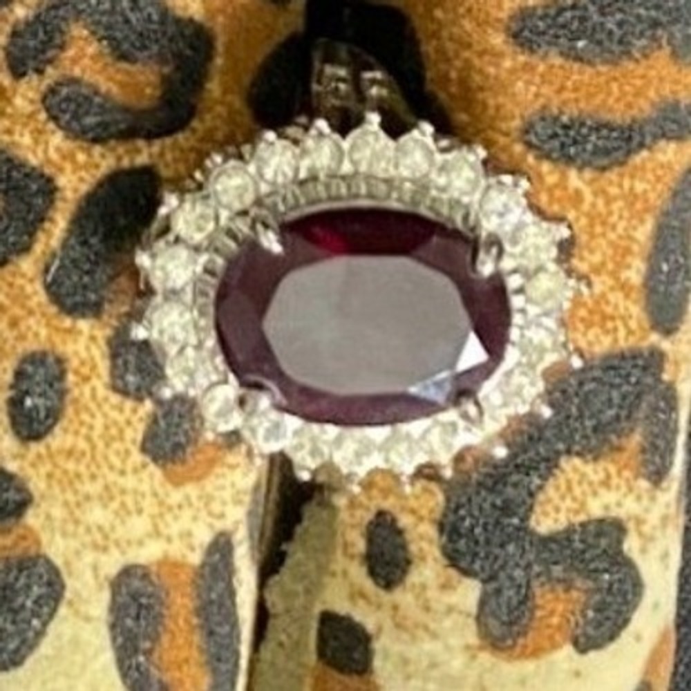 Silver-Tone Red Oval Rhinestone Halo Pendant – Ruby Style‎ Costume Jewelry